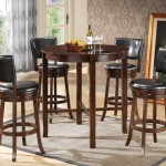 Dark Brown High Captivating Dark Brown Color Of High Round Dining Room Tables Completed By Beverage And Cup Glass Also Furnished With High Chairs On Rug Dining Room Perfect Round Dining Room Tables