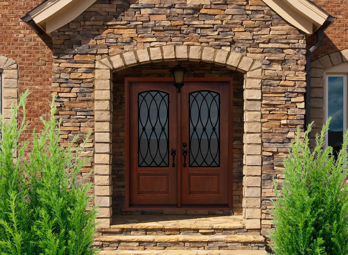 Entrance With With Captivating Entrance With Canopy Furnished With French Artistic Front Door Ideas In Dark Brown With Black Door Levers And Glass Custom Completed With Lantern Exterior Front Door Ideas: The “Face” Of The House