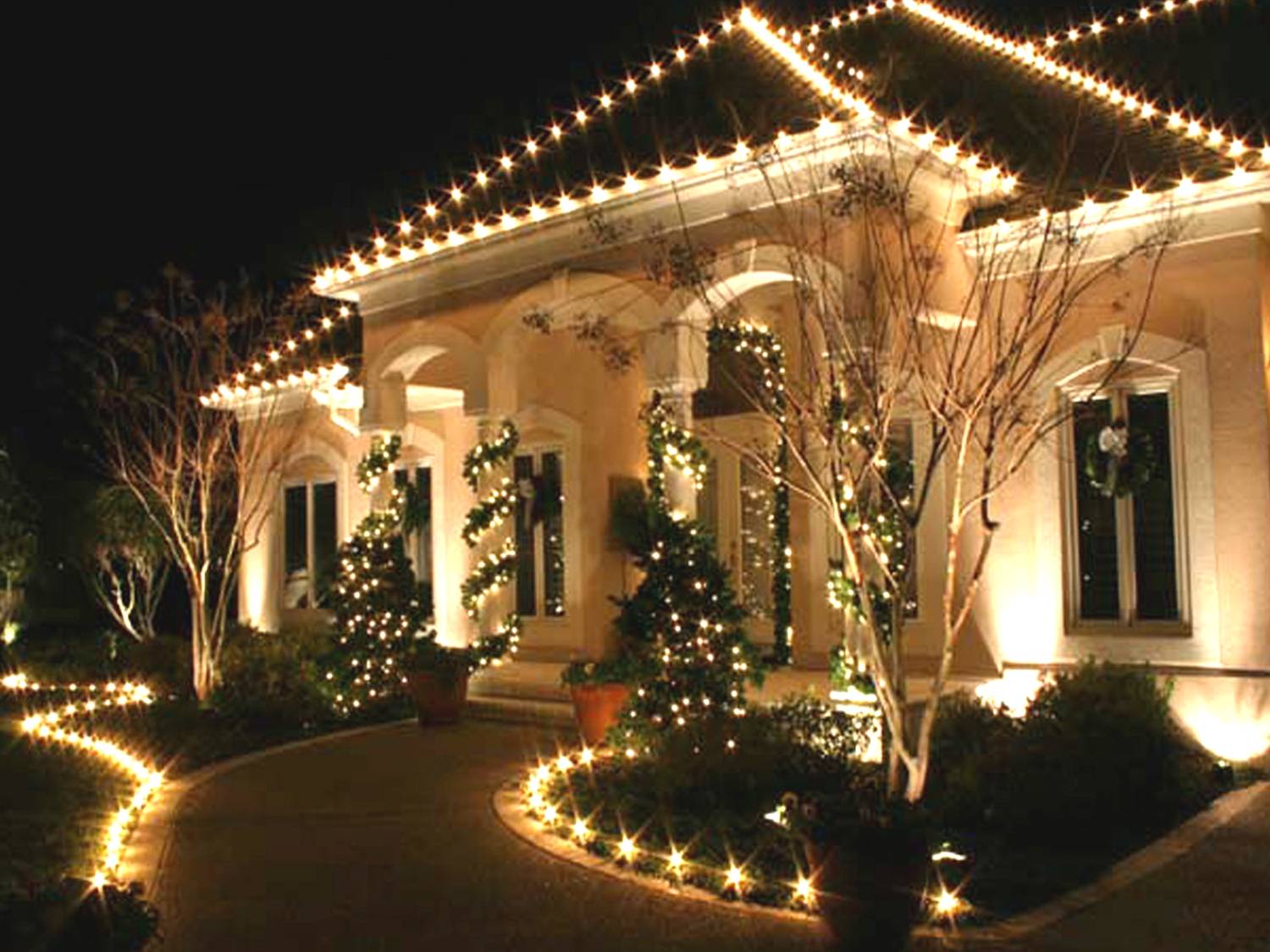 Front Door Featured Captivating Front Door Decorating Idea Featured Greenery Garland Wrapped Pillars And Cool Exterior Light Fixtures Outdoor Magnificent Lighting Fixture For A Wonderful Outdoor Design