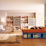 Kid Room Wooden Captivating Kid Room Ideas Applying Wooden Flooring With Soft Rug Furnished With Orange Bed On Blue Platform Cabinet And Completed With Desk Sets Also Flooring Stand Lighting Kids Room 15 Trendy Kids Room Ideas For The Bold Modern Home