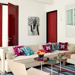 Living Room Door Captivating Living Room In Red Door Interiors With Chairs Furnished With Round Glass Table And Nightstand Completed With Table Lamps On Dark Brown Cupboard Exterior Red Front Door As Surprising Door Design For Modern Home