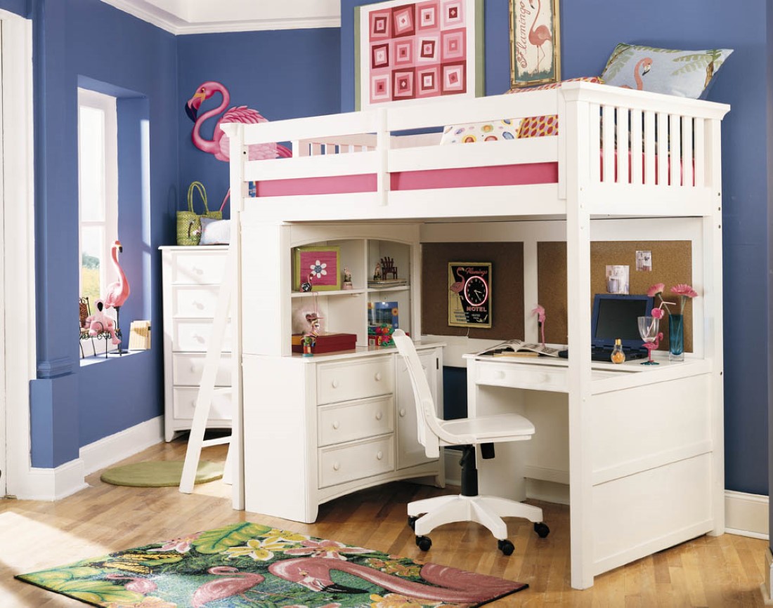 White Twin Design Captivating White Twin Loft Bed Design With White Color Paints And Modern Swivel Chairs Under Pink Cover Bed In Blue Kids Room Ideas Kids Room 30 Functional Twin Loft Bed Design Furniture With Desk For Kids