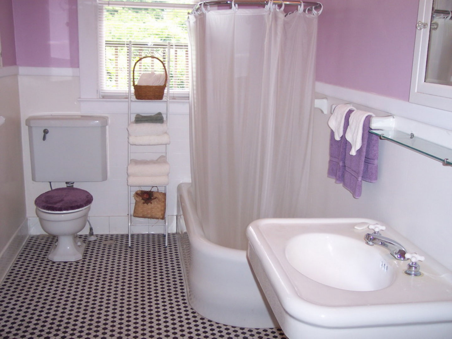 Bathroom Applying Light Charming Bathroom Applying White And Light Purple Color Ideas Installed With Toilet Seat Also Sink And Bathtub And Furnished With Bathroom Storage Ideas Bathroom Bathroom Storage Ideas For Your Comfortable Bathroom