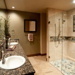 Clear Glass Completed Charming Clear Glass Shower Bath Completed By Handle Shower And Bathroom Lighting Fixtures Furnished With Elongated Vanity Coupled By Double Sink And Large Mirror Bathroom The Greatnesses Of Bathroom Lighting Fixtures