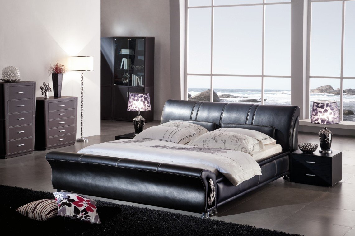 Contemporary Bedroom Night Charming Contemporary Bedroom With Twin Night Lamps On Nightstands Of Black Bedroom Furniture Furnished With Queen Bed And Completed With Soft Rug Bedroom Black Bedroom Furniture For The Elegant Sense