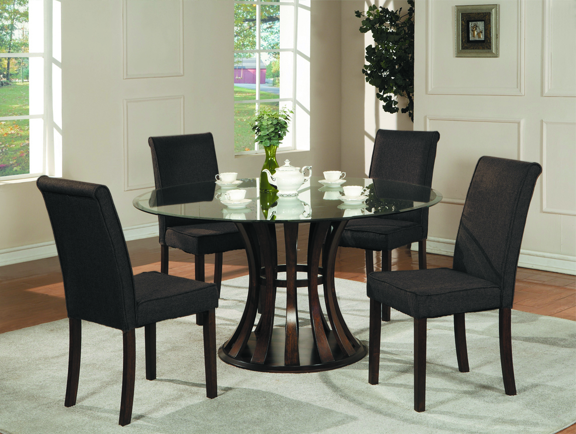 Glass Round Tables Charming Glass Round Dining Room Tables With Green Vase Plants And White Teapot Furnished With Dark Brown Chairs And Completed With Grey Rug Dining Room Perfect Round Dining Room Tables
