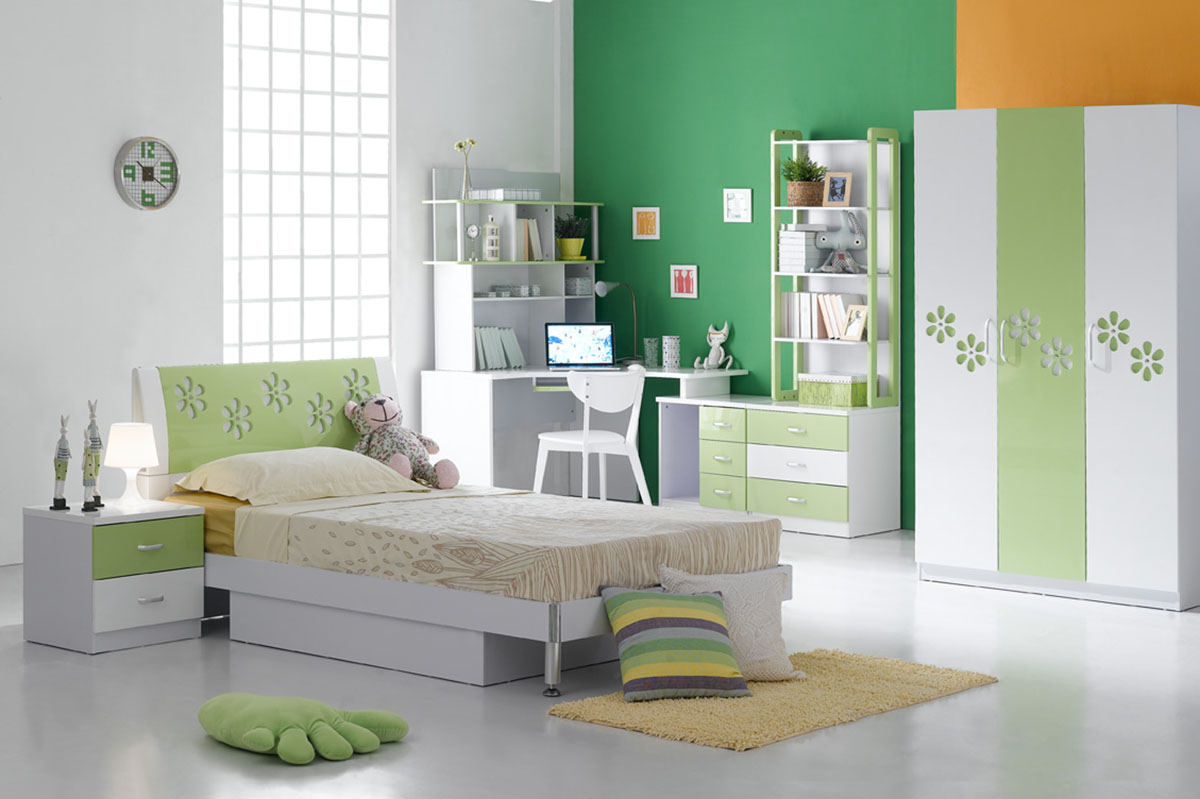 Green Foot In Charming Green Foot Shaped Rug In Alluring Kids Bedroom Design With Pretty Wardrobe Door Bedroom Kids Bedroom Ideas Added With Functional Furniture And Cute Decor