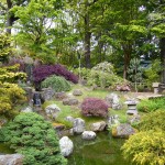 Japanese Garden With Charming Japanese Garden Design Ideas With Fountains Furnished With Neat Green Grass Completed With Flowers And Hodgepodge Trees In The Garden Garden Garden Design Ideas As The Additional Decoration For Enhancing House