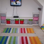Kids Room Wall Charming Kids Room Applying White Wall Color Furnished With Cupboards Of Kids Room Storage Completed With Wall TV And Rug In Colorful Striped Color Kids Room The Two Ideas For Making The Kids Room Storage