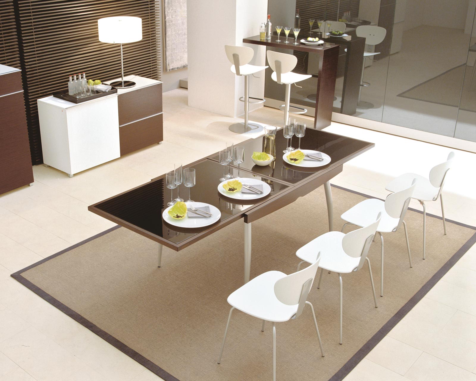 Modern Dining Contemporary Charming Modern Dining Room With Contemporary Dining Room Sets Completed With White Chairs And Elongated Table On Rug And Furnished With Table Lighting On Cupboards Dining Room The Design Contemporary Dining Room Sets