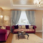 Tufted Side Interior Charming Tufted Side Wall Of Interior Design Styles In Contemporary Living Room With Double Purple Sofa Furnished With Black Sleek Table On White Rug Interior Design Composing The Classic Or Modern Interior Design Styles