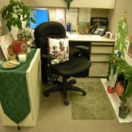 Small Home Decoration Chic Small Home Office Cubicle Decoration Christmas Green Theme Used Leather Black Chair Design Combined With Minimalist Computer Desk In Cream Color Furniture  Modern Home Computer Desks Designs 