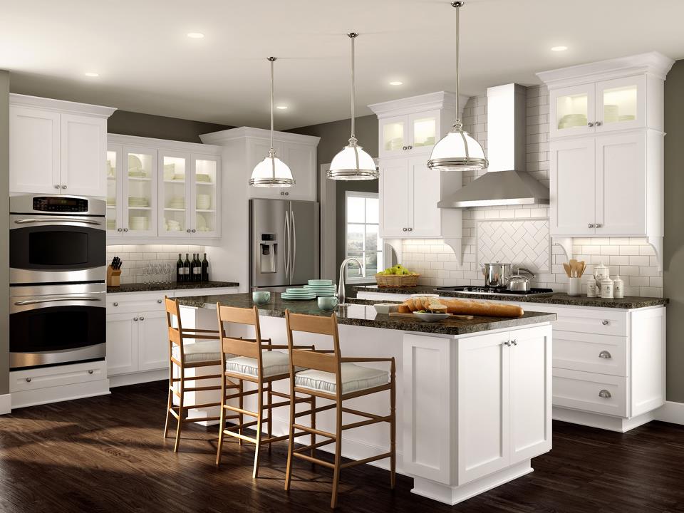 White Painted Cabinet Classy White Painted Mid Continent Cabinet And Cool Pendant Lighting For Kitchen Feat Black Wooden Floor Design Kitchen  Bringing Catchy Kitchen Style Through The Simplicity Of Mid Continent Cabinets 