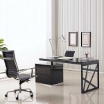 Chocolate Ceramic Background Clean Chocolate Ceramic Floor Tile Background Paired With Modern Black Office Desk Also Swivel Chair Set In Front Of Glass Wall Office Elegant Office Room With Modern Office Desk