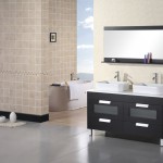 Gray Ceramic Paired Clean Gray Ceramic Floor Tile Paired With Black Freestanding Bathroom Vanity Set Plus Double Square White Sinks Designed Under Rectangular Wall Mirror Bathroom  Double Function From Double Sink Vanity 