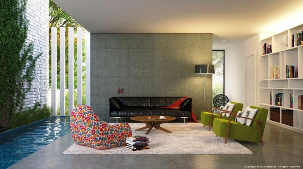 Pattern Beanbags Fur Colorful Pattern Beanbags In Clean Fur Rug And Besides Blue Indoor Pools Living Room 11 Cozy Modern Living Room Design Ideas For Families Of All Ages