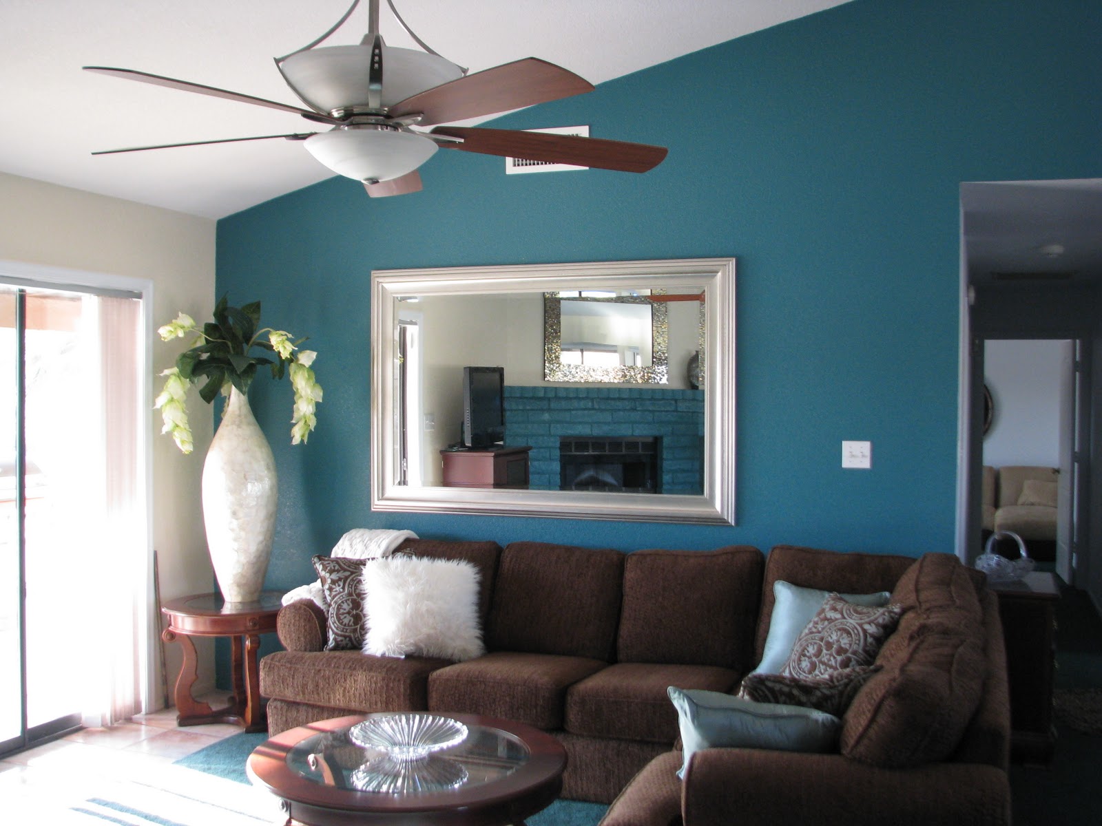 Living Room Sectional Comfy Living Room With Brown Sectional Sofa And Round Table Near Blue Calming Paint Colors Bedroom Calming Paint Colors For Bedroom