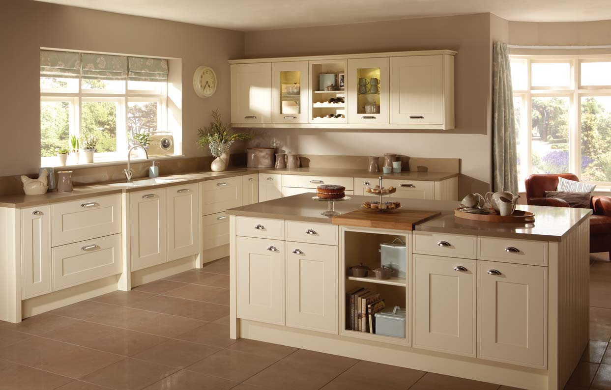 Design Cream Also Compact Design Cream Kitchen Cabinets Also Small Bay Window Idea Feat Island With Open Shelf Plan Kitchen  Beautiful Cream Kitchen Cabinet 