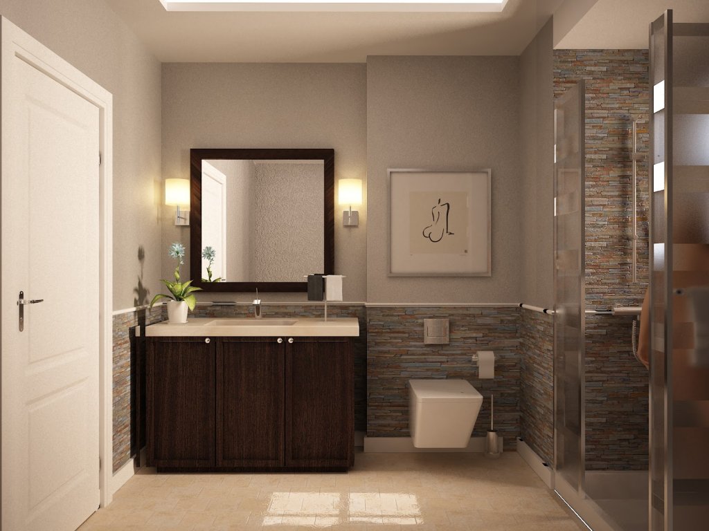Guest Bathroom Wood Compact Guest Bathroom With Black Wood Vanity Cabinet Plus Square Wall Mirror Idea And Cool Sliding Glass Shower Door Design Interior Design  Fantastic Guest Bathroom In Guest Bathroom Ideas 