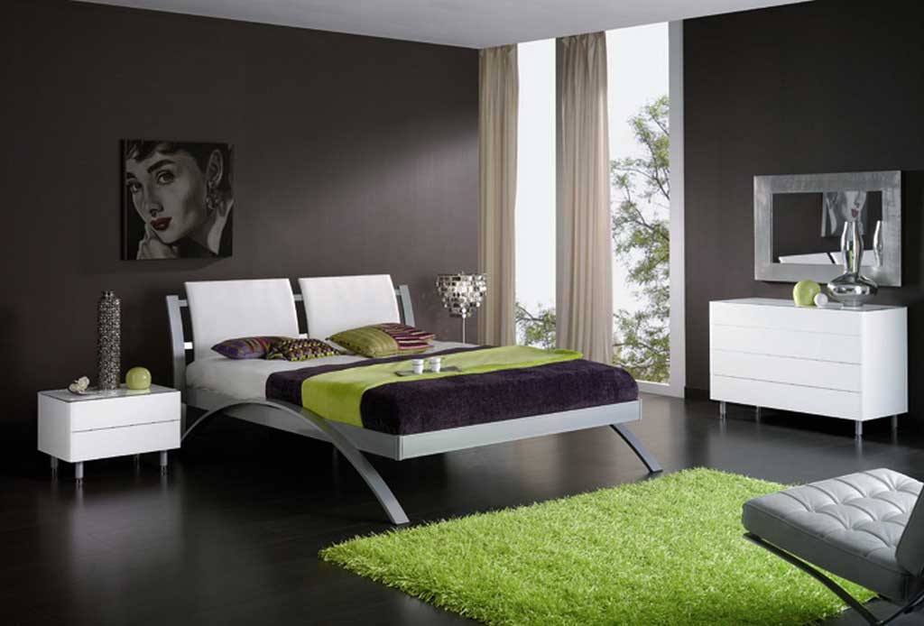 Bedroom Furniture Modern Contemporary Bedroom Furniture Design With Modern Bedroom Decoration With Black Wall Interior Ideas And Green Carpet White Furniture And Sofa Large Glass Window White Desk Cool Mirror Design Ideas Bedroom The Stylish Ideas Of Modern Bedroom Furniture On A Budget