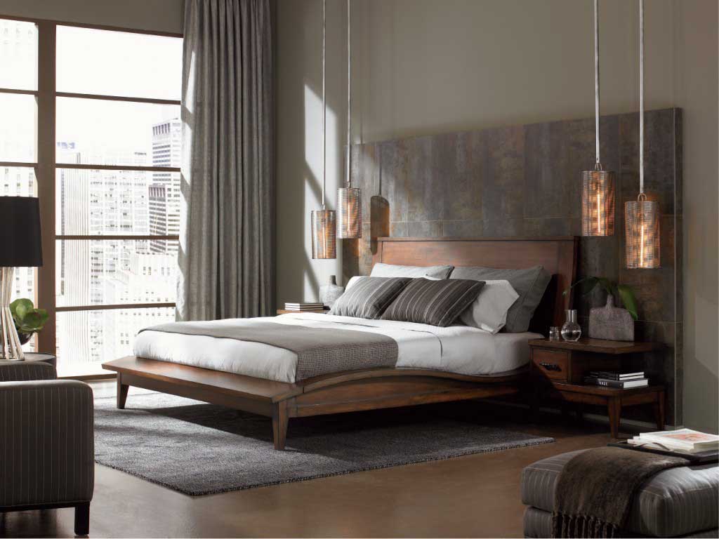 Bedroom White Brown Contemporary Bedroom White Bedding With Brown Wooden Sled Frame Bed Also Brown Wooden Headboard And Brown Classic One Drawers Side Bed Table And Dark Gray Shag Rug Area Bedroom The Stylish Ideas Of Modern Bedroom Furniture On A Budget