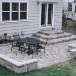 Black Alfresco Design Contemporary Black Alfresco Dining Set Design And Stone Paver Plus Built In Benches Or Low Fence In Simple Backyard Patio Idea Backyard  Decorating Backyard Patio Ideas For Lovely Family And Enhancing Your House Design 