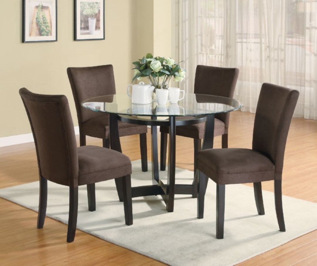 Dining Room Black Contemporary Dining Room Set With Black Upholstered Chairs Also Round Glass Top Table Design Feat Rectangle Area Rug Dining Room  Having Good Time In A Contemporary Dining Room Sets 