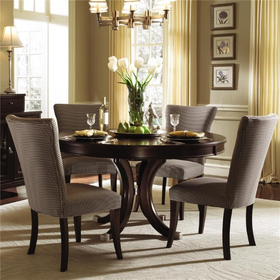 Gray Upholstered Design Contemporary Gray Upholstered Dining Chairs Design Plus Large Area Rug And Unique Round Table  Dining Room  Beautiful Upholstered Chairs To Renew Dining Room Atmosphere 