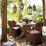 Lantern Pendant Rustic Contemporary Lantern Pendant Lamps Above Rustic Outdoor Dining Table With Brown Rattan Armchairs Set On Stoned Floor  Getting Charming Outdoor Decoration By Inspiring Rustic Furniture 