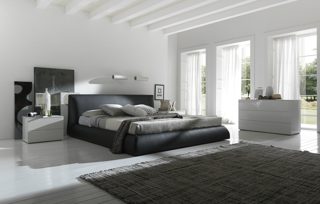 Leather Upholstered Feat Contemporary Leather Upholstered Bed Design Feat Unique Large Area Rug In Black And White Bedroom Idea Bedroom  Applying Black And White Bedroom Ideas 