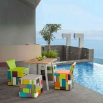 Outdoor Furniture Colorful Contemporary Outdoor Furniture Design With Colorful Decor And Wooden Table In Infinity Pool Landscaping Ideas Furniture Contemporary Outdoor Furniture As A Companion To Nature