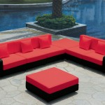 Outdoor Furniture Red Contemporary Outdoor Furniture Design With Red Sofa And Sofa Pillow In The Pool Edge Decoration With Honeycomb Flooring Furniture Contemporary Outdoor Furniture As A Companion To Nature