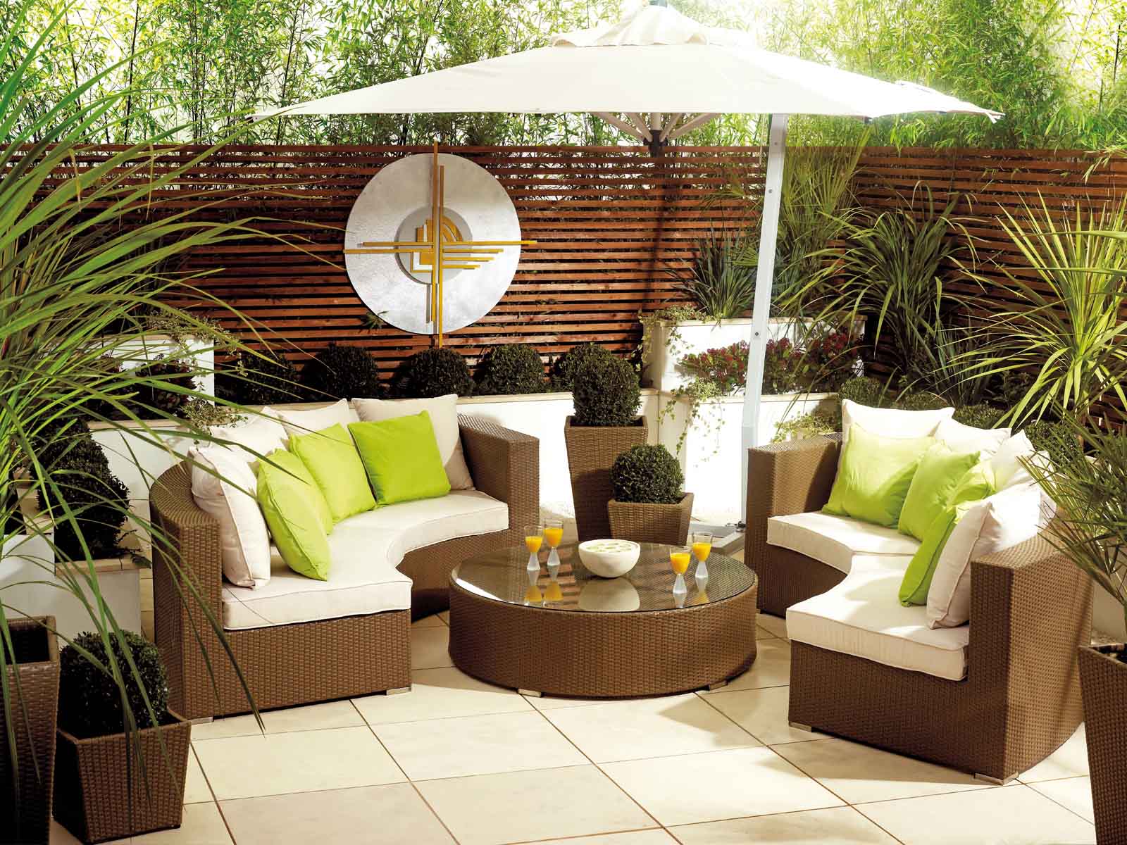 Outdoor Furniture Wicker Contemporary Outdoor Furniture Design With Wicker Furniture Completed With Green Sofa Pillows And White Patio Umbrella Furniture Contemporary Outdoor Furniture As A Companion To Nature
