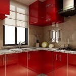 Roller Window Mirrored Contemporary Roller Window Blind And Mirrored Backsplash Feat Amazing Red Kitchen Cabinets Also Granite Countertop Kitchen  Create Incredible Kitchen With Red Kitchen Cabinet 