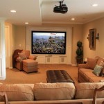 Basement Media With Cool Basement Media Room Idea With Sectional Sofa Plus Lounge Chair Design Feat Leather Ottoman Coffee Table  Basement  Cool Basement Ideas For Modern Housing Design 