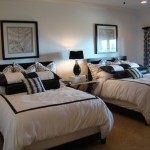 Black And Bedroom Cool Black And White Guest Bedroom Idea With Comfortable Bedding With Lofts Of Pillows And Geometric Curtain Bedroom Modern Minimalist Guest Bedroom Ideas