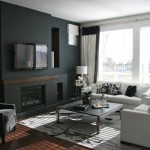 Black Living Ideas Cool Black Living Room Paint Ideas With Wall Flat Screen TV Completed With White Sofa And Chairs Plus Square Table On Rug And Furnished With Table Lamps Living Room Modern Living Room Paint Ideas With Color Combination