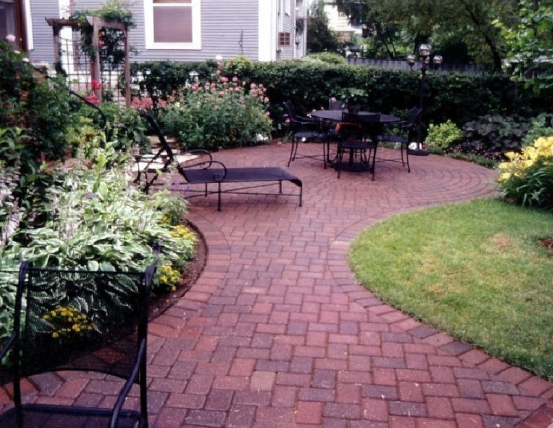 Brick Paving Metal Cool Brick Paving Feat Black Metal Outdoor Furniture Design And Lovely Backyard Landscaping Idea Outdoor  Backyard Landscaping Ideas For Naturalistic Nuance 