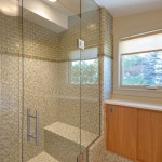 Brown Bathroom Glass Cool Brown Bathroom Tile Shows Glass Shower Enclosure With Permanent Bench Also White Ceiling Recessed Lighting Inside Interior Design  Awesome Decorations Of Glass Shower Enclosures 