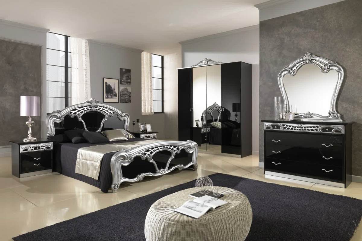 Classic Design Black Cool Classic Design Bedroom Applying Black Bedroom Furniture With King Bed And Twin Nightstands Furnished With Mirror On Vanity And Completed With Soft Table On Rug Bedroom Black Bedroom Furniture For The Elegant Sense