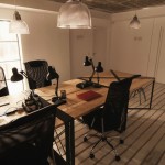 Diy Office Four Cool DIY Office Desk With Four Gothic Swivel Chairs Under Suspended Lamps At Attic Area Office DIY Office Desk For More Personalized Room Settings