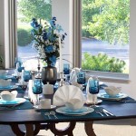 Flower Centerpiece Blue Cool Flower Centerpiece Mixed With Blue Dining Room Table Pads And Pretty Crockeries Decoration Dining Room 10 Stylish Dining Table Pads For Your Ultra Home Appearance