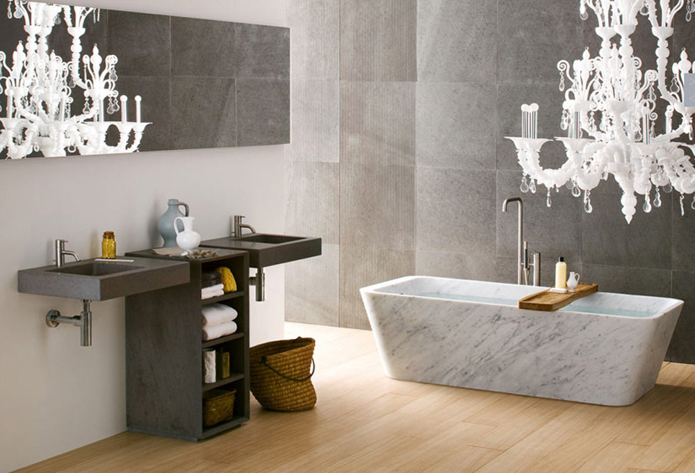 Marble Stone And Cool Marble Stone Soaking Tub And Oversized White Chandelier Design Feat Unique Bathroom Vanity With Double Hanging Sinks Bathroom  Learning From Unique Bathroom Vanities For Creative Ideas 