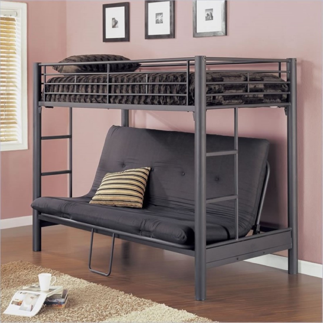 Metal Twin With Cool Metal Twin Loft Bed With Futon And Stripes Throw Pillow Feat Modern Bedroom Area Rug Design Idea Kids Room 30 Functional Twin Loft Bed Design Furniture With Desk For Kids