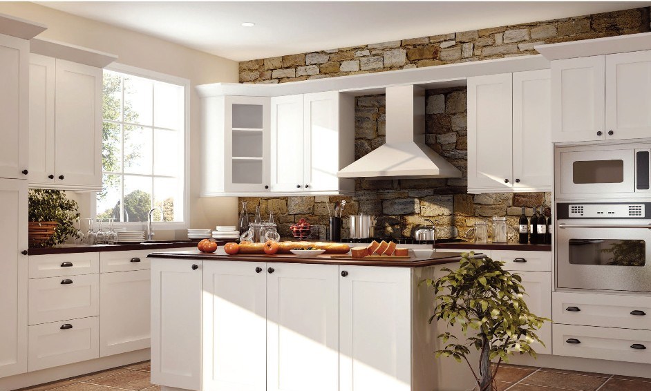 Stone Backsplash Feat Cool Stone Backsplash For Kitchen Feat Beautiful Shaker Style Cabinet With White Paint Plus Narrow Island Design Kitchen  Decorating Finest Kitchen With Catchy Look By Admirable Shaker Style Cabinets 