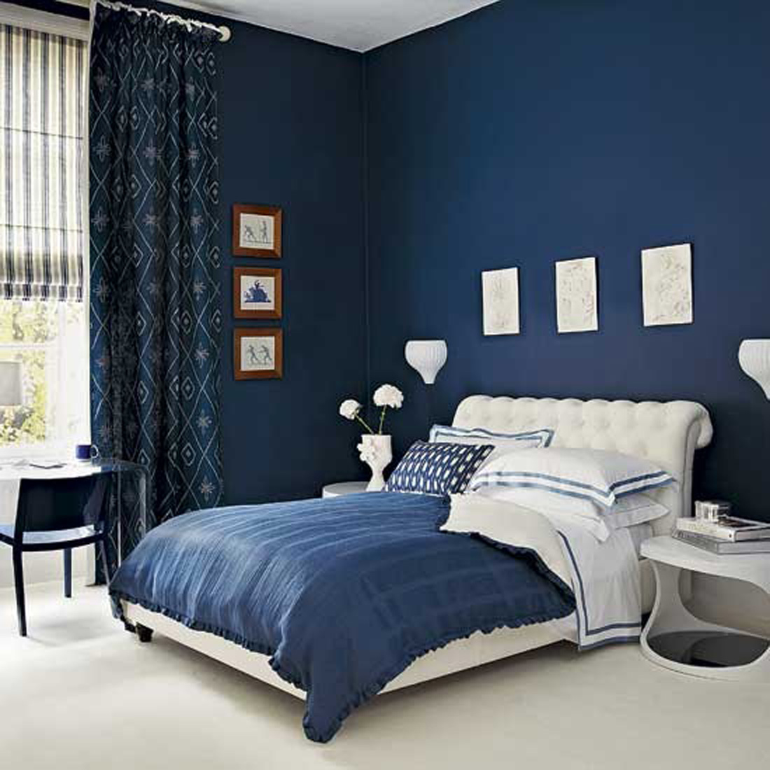 Platform Bed Window Cozy Platform Bed Feats Geometric Window Curtain And Charming Blue Bedroom With Small Bedside Table Design Bedroom 10 Fresh Blue Bedroom Ideas With Fantastic Color Schemes