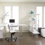 Room With Window Cozy Room With Fascinating Shelf Between Window And Modern White Desk Facing Swivel On Floor Furniture Perfect Modern White Desk Application For Home Office