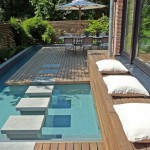 Deck With Bench Cute Deck With Built In Bench Plus White Pillows Feat Modern Backyard Pool And Concrete Path Idea Backyard  Naturalist House In Backyard Pool Ideas 
