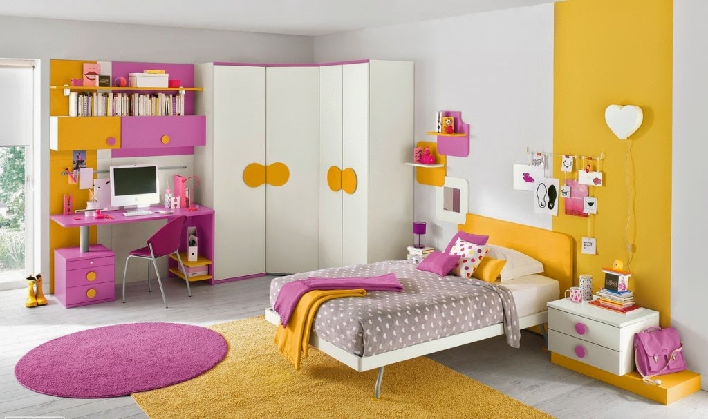 Shag Area And Cute Shag Area Rug Design And Fantastic Girl Bedroom Furniture With Yellow Purple And White Paint Idea Bedroom Girl Bedroom Decoration Ideas Added With Simple Furniture
