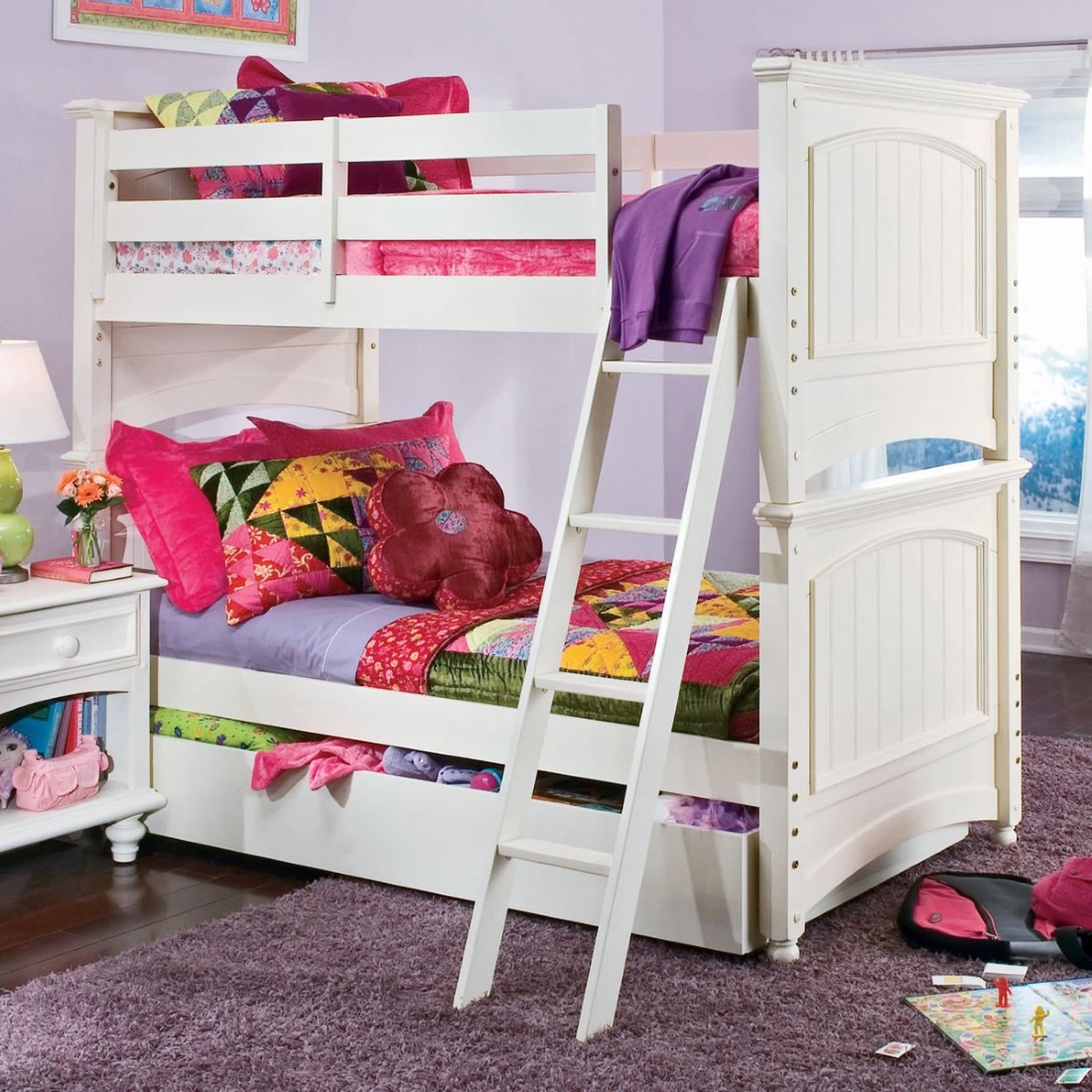 Twin Loft Feature Cute Twin Loft Bed Furniture Feature White Stairs And Large Kids Rug Ideas Beside White Drawers Plus Green Table Lights Kids Room 30 Functional Twin Loft Bed Design Furniture With Desk For Kids